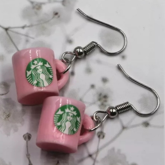 Starbucks Novelty Earrings, Coffee Mug Earrings, Pink Earrings - Picture 1 of 1